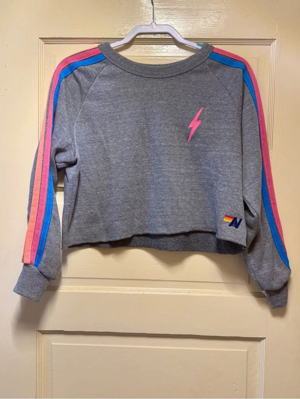 Aviator Nation Cropped 5 Striped Sweatshirt and 5 Striped Short. - Picture 2 of 10
